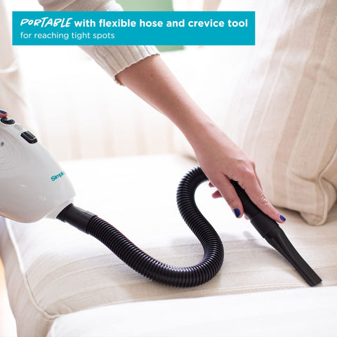 Simplicity Vacuums Flash Mini crevice tool targets keyboards and window sills.