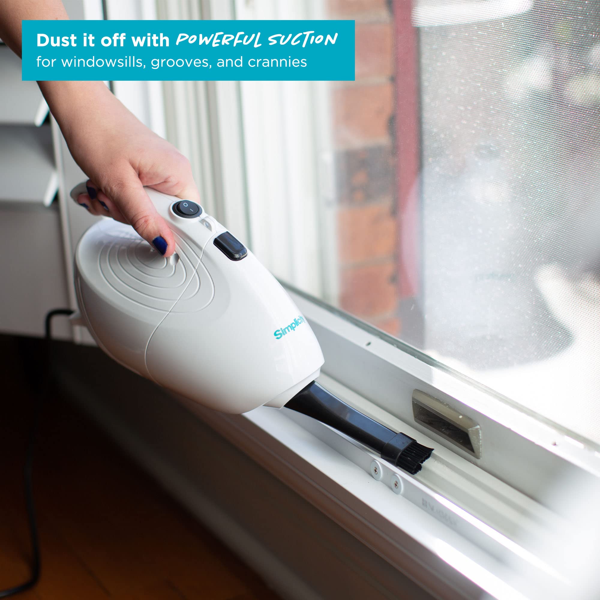 Simplicity Vacuums Flash Mini removes pet hair from upholstery.
