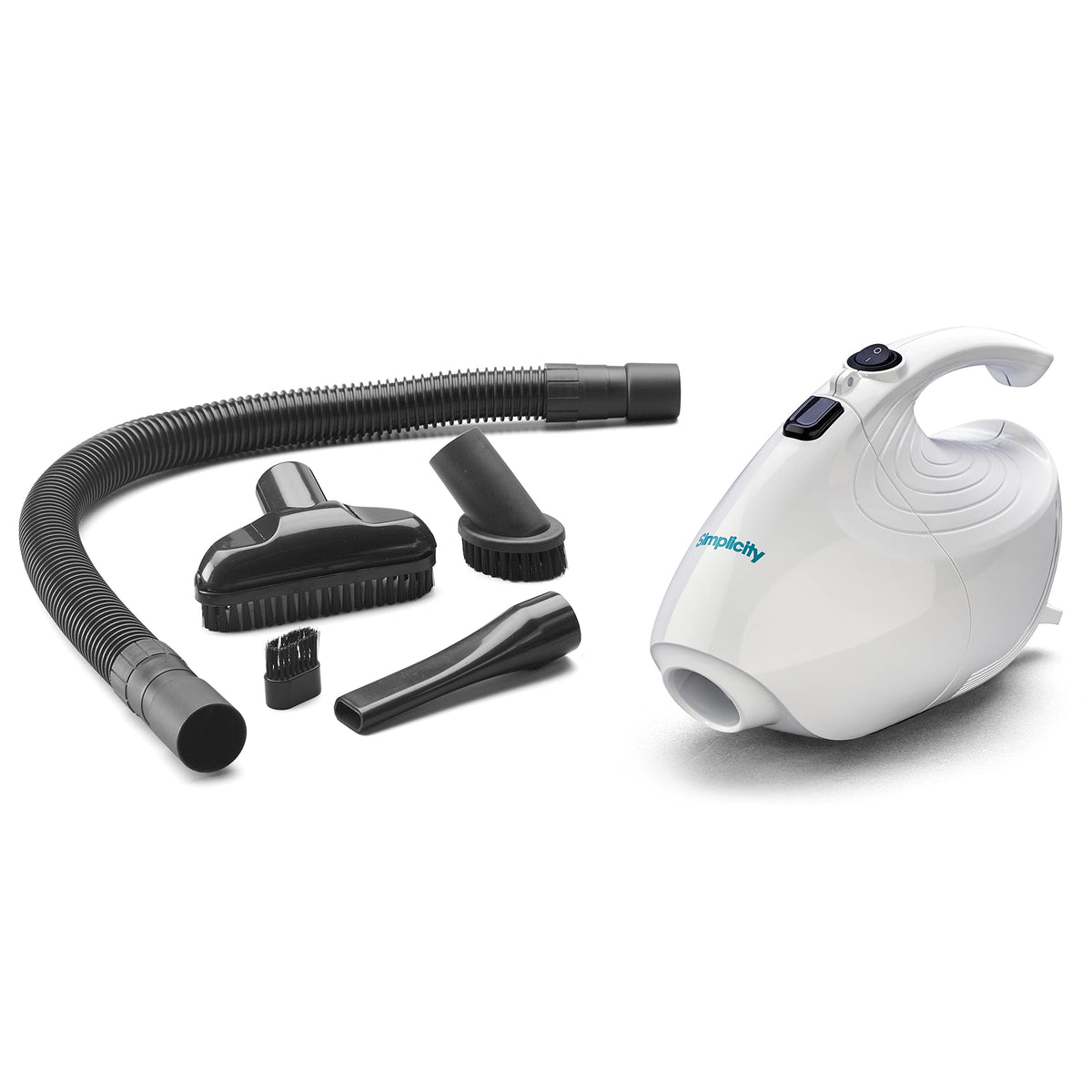 Simplicity Vacuums Flash Mini unit shows compact handheld design for quick cleanups.