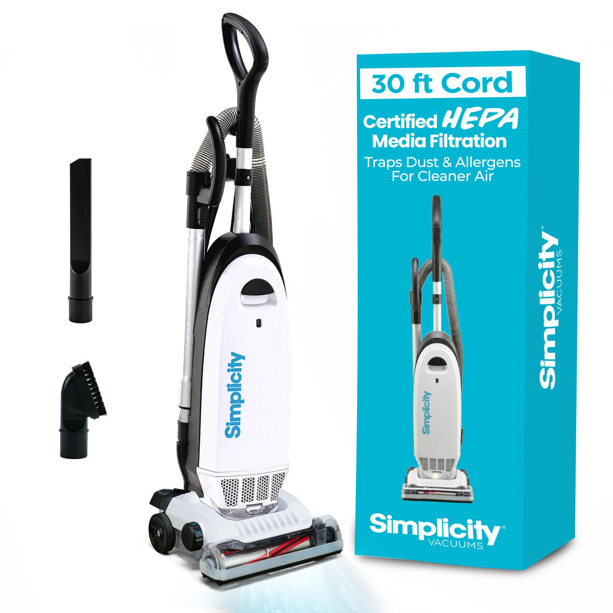 Simplicity S20EZM bagged upright front view with HEPA filtration for clean air