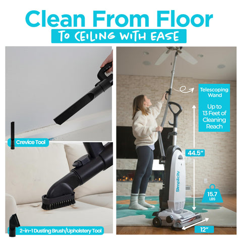 Simplicity S20EZM side view showing rubber wheels for smooth movement on hard floors