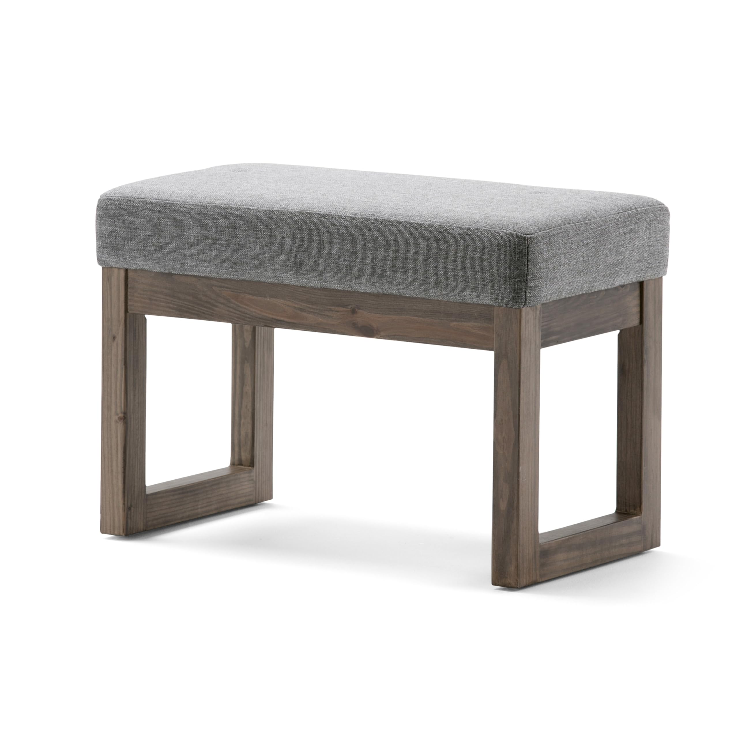 SIMPLIHOME Milltown ottoman top view shows compact, versatile footrest.