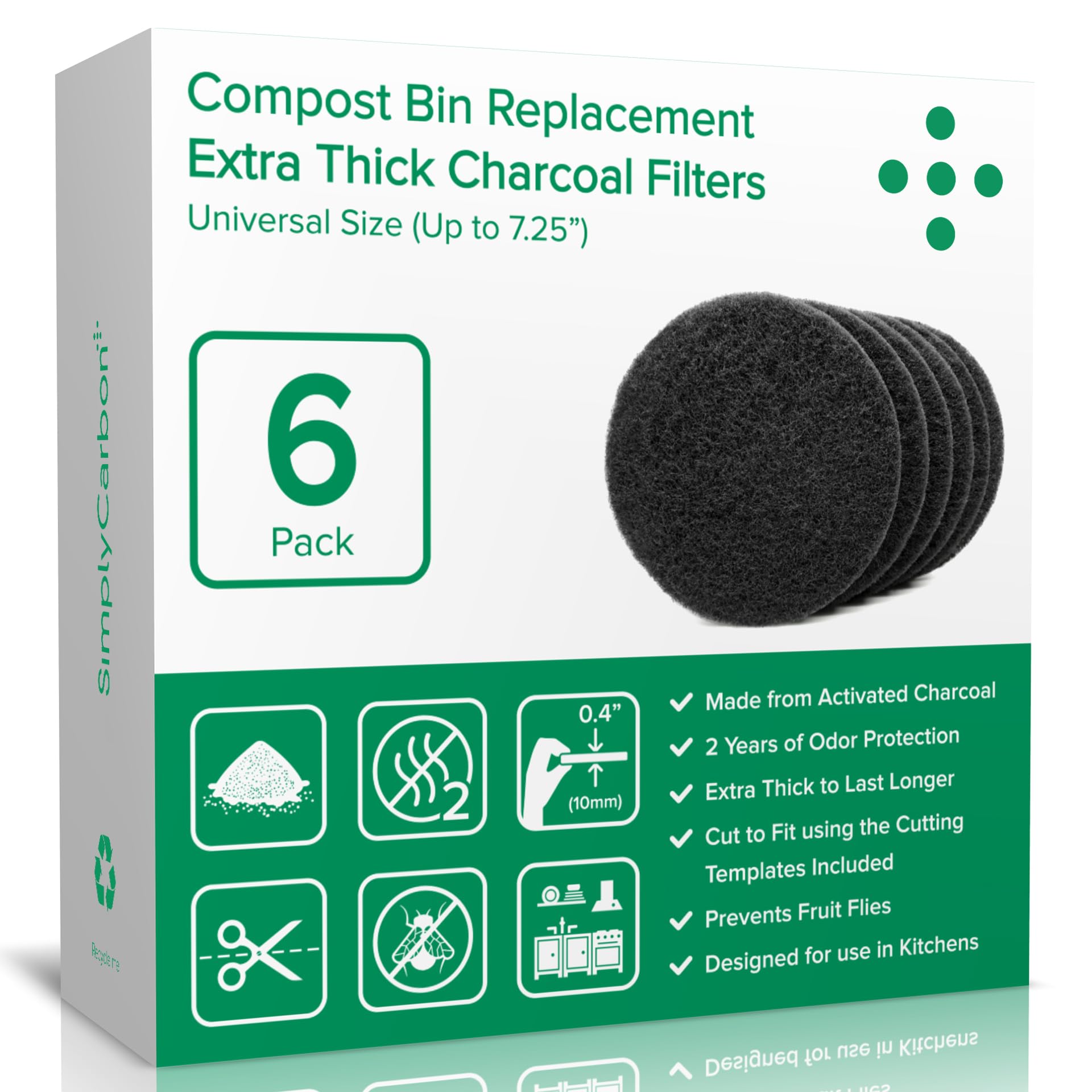 Simply Carbon extra-thick filter pack for durable odor control in kitchen compost bins.