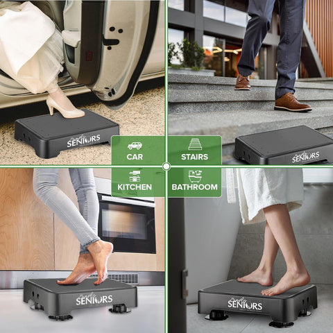 Simply Seniors Small Step Stool black in bathroom scenario with non-slip feet.