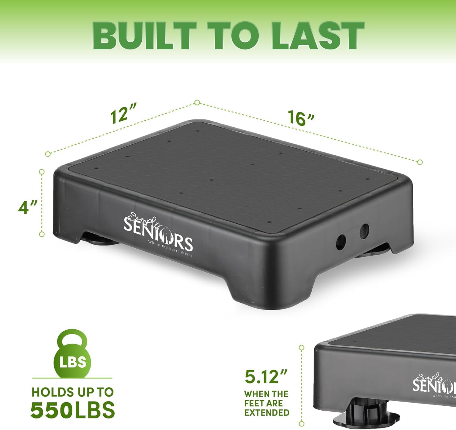 Simply Seniors Small Step Stool black top view showing textured platform for secure footing.