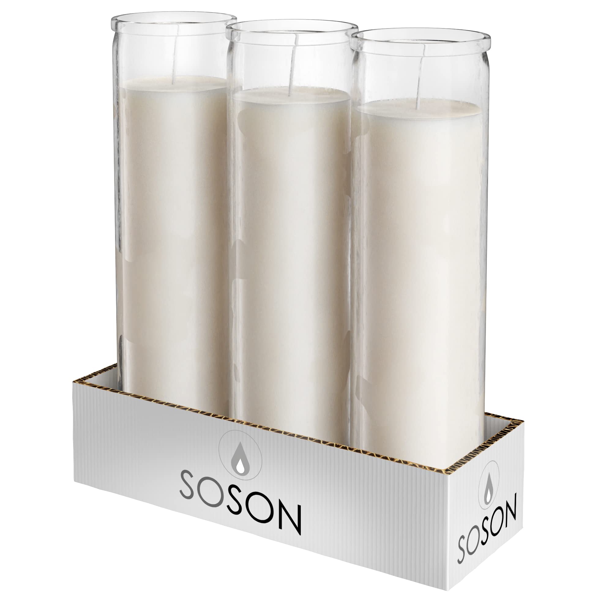 Simply Soson 2x8 inch pillar candles in glass set, ideal for prayers.