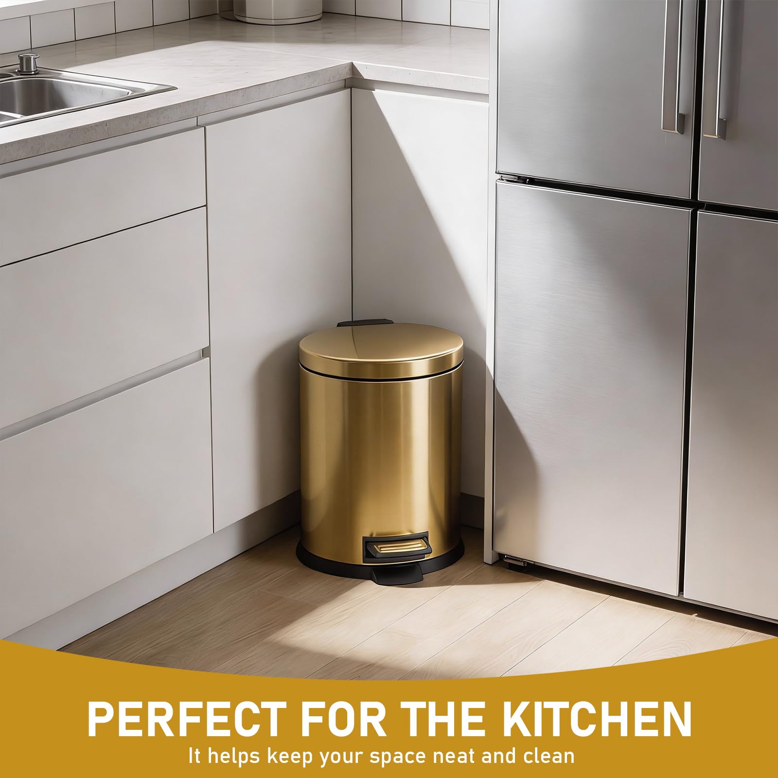 SIMPLYKLEEN oval 5L trash bin fits tight spaces in bathrooms and offices