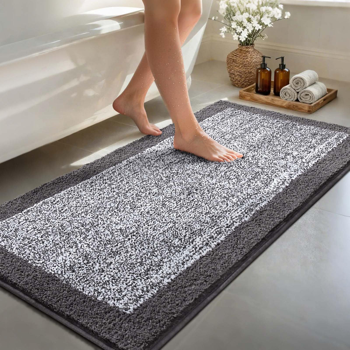 simpWalnut 60x24 long bathroom rug with soft chenille for cozy feet