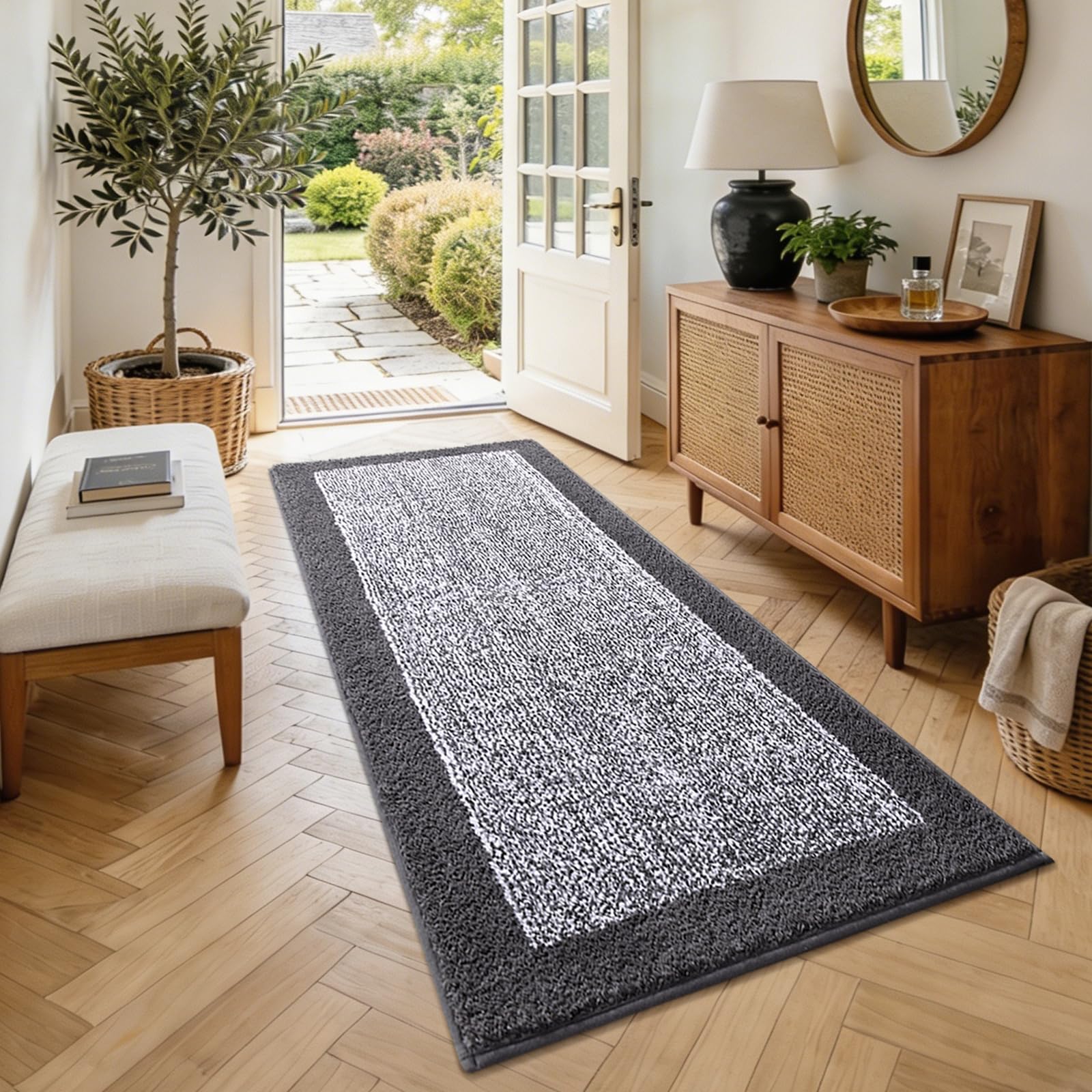 simpWalnut super absorbent chenille mat quickly soaks moisture for a drier bathroom floor
