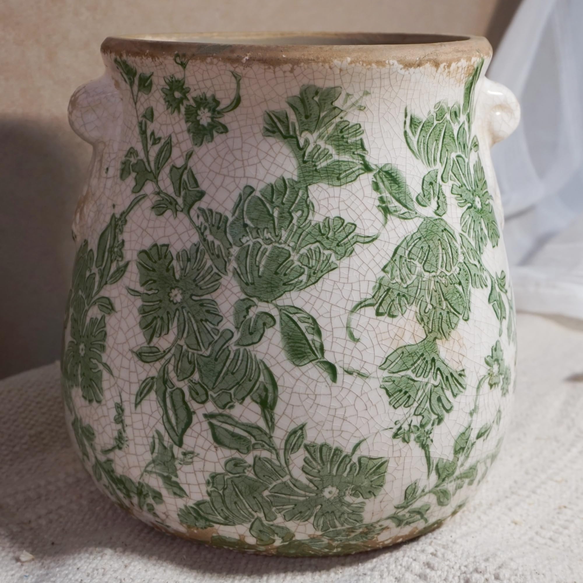 Sincerluxe vintage green floral vase with crackle glaze adds timeless charm to arrangements.