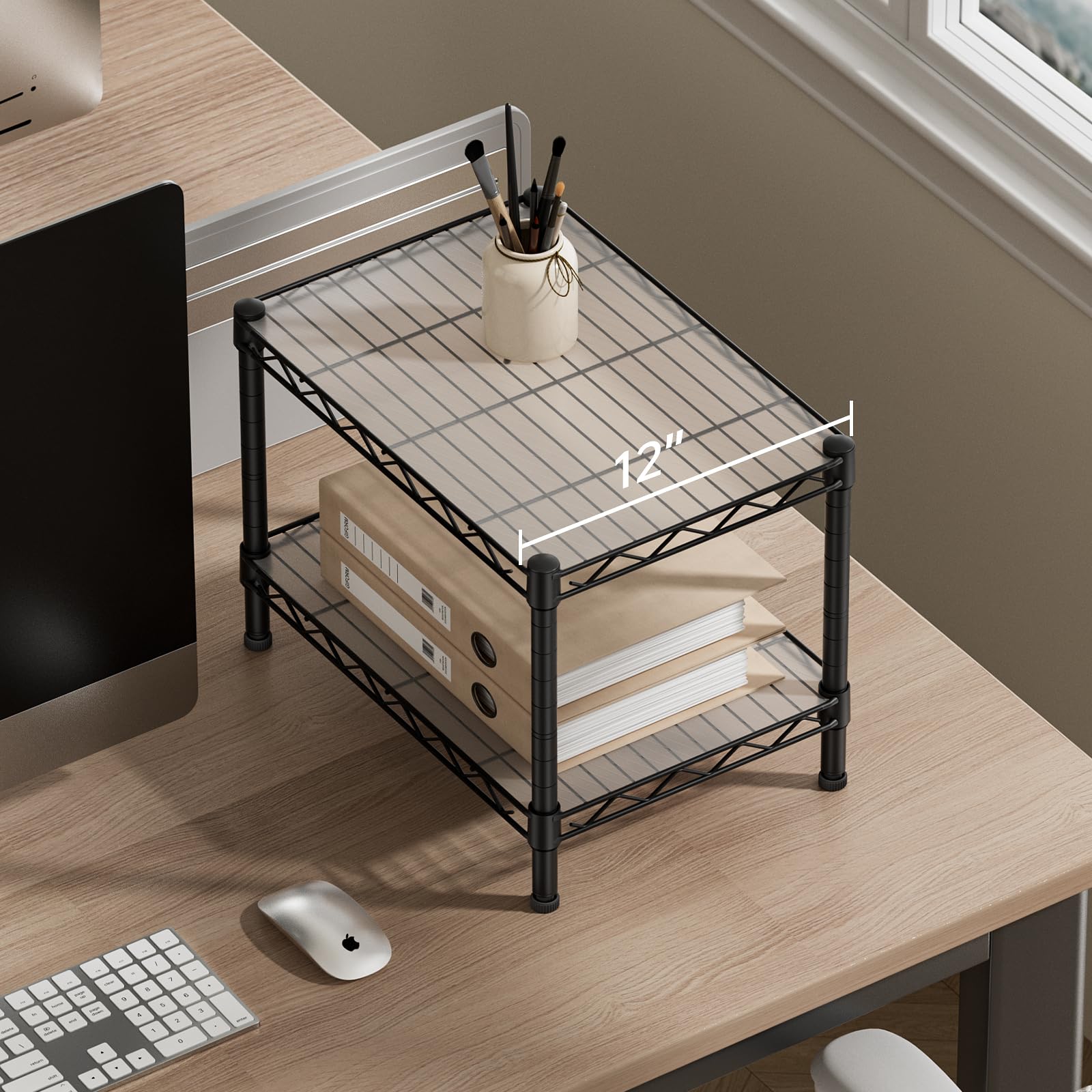 SINGAYE 2-tier shelf adjustable feet demonstrate level setup