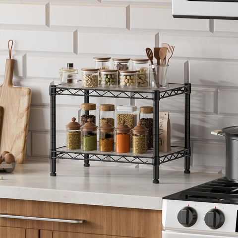 SINGAYE 2-tier shelf back view, open design for visibility