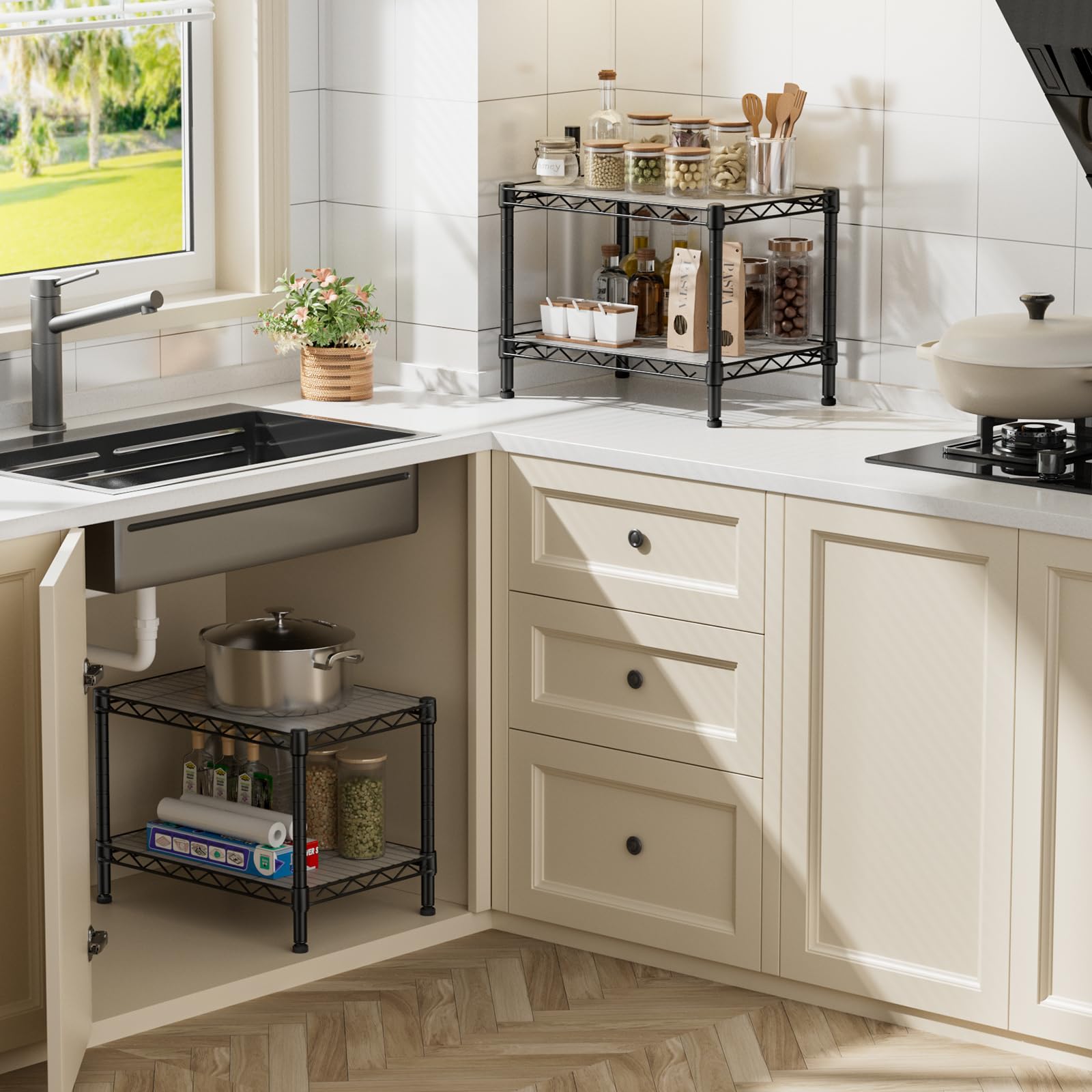 SINGAYE 2-tier shelf black-wire frame suitable for pantry use