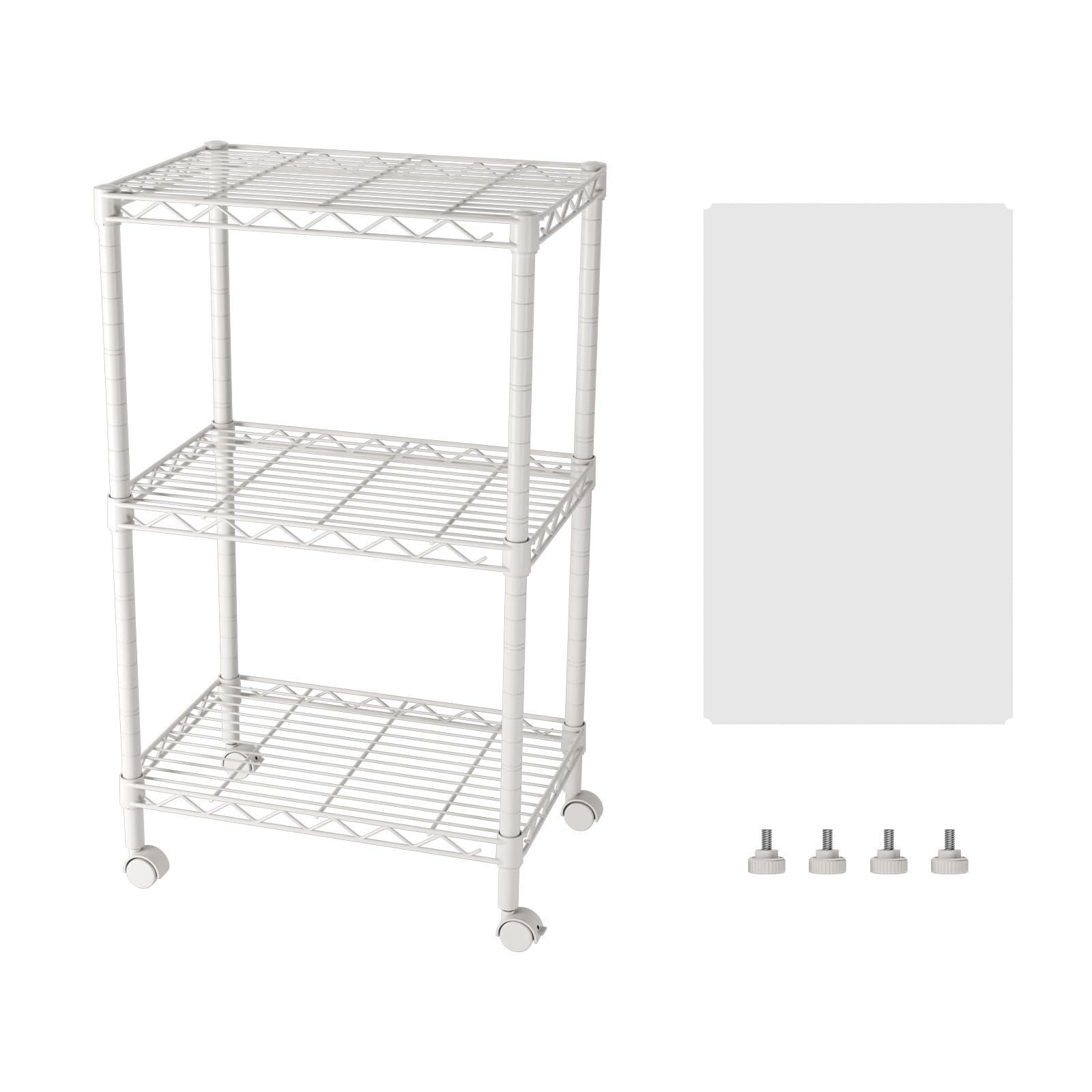 SINGAYE 3-shelf white wire shelving unit close-up showing sturdy mesh storage.
