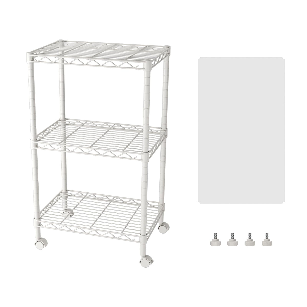 SINGAYE 3-shelf white wire shelving unit close-up showing sturdy mesh storage.