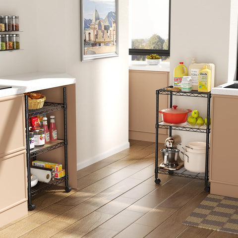 SINGAYE 3-shelf unit side view fits tight bathroom corners.
