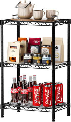 Singaye 3-tier wire shelving unit with wheels in kitchen for organized pantry storage