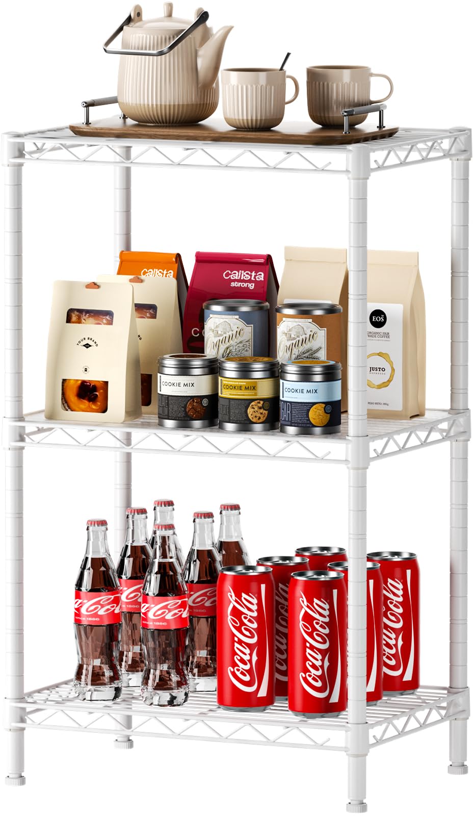 SINGAYE 3-tier wire shelving unit for versatile pantry storage.