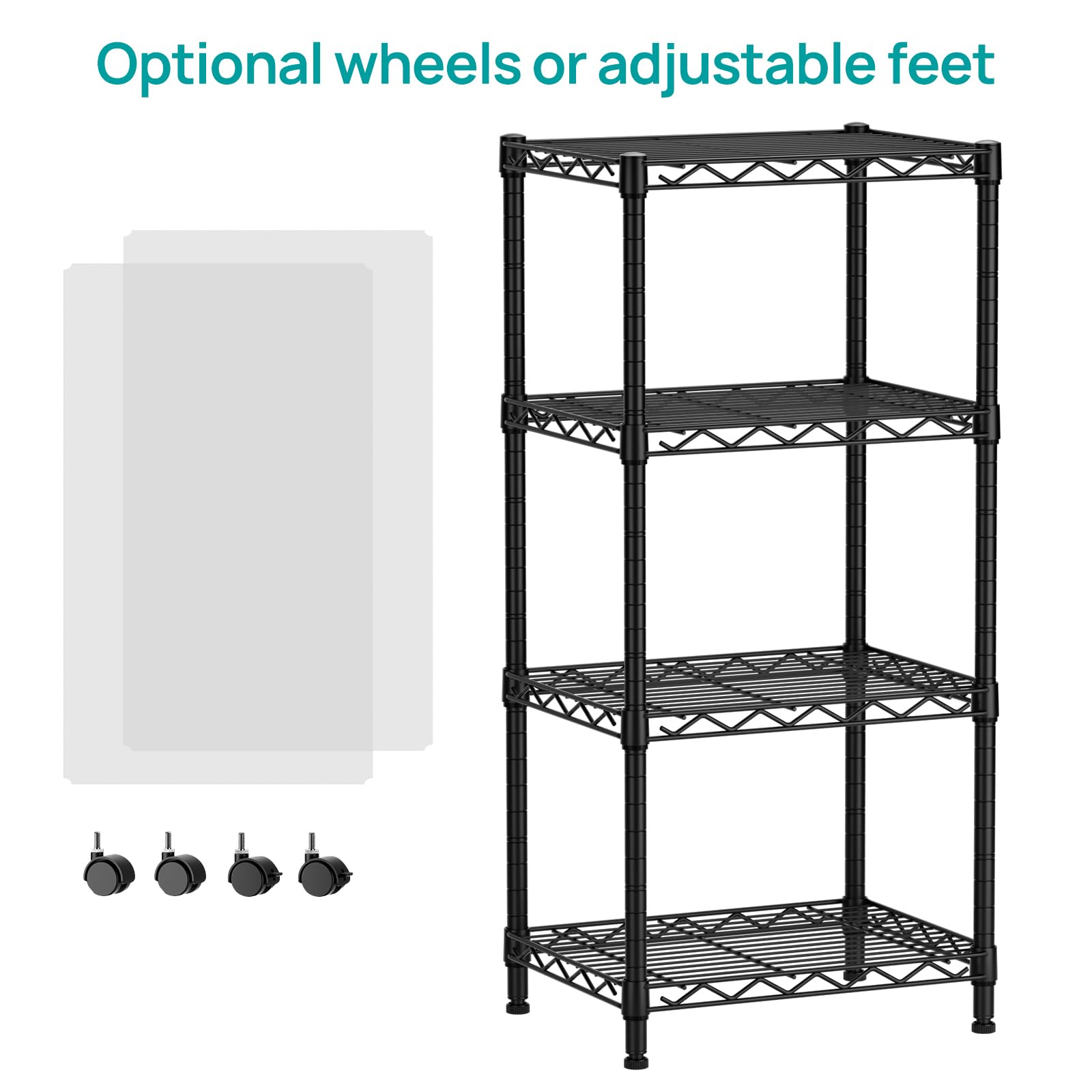 SINGAYE 4-shelf unit side view highlighting slim profile for corner placement