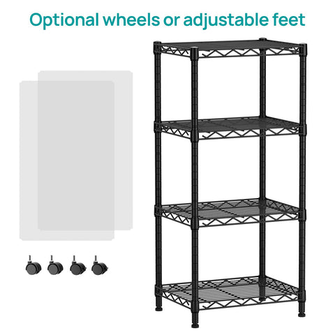 SINGAYE 4-shelf unit side view highlighting slim profile for corner placement