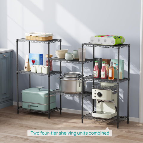 Adjustable shelves on the SINGAYE unit adapt to tall containers and varied items.