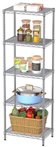 SINGAYE 5-tier shelf mesh frame showcases sturdy storage for laundry, pantry, or kitchen organization.