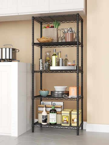 SINGAYE 5-tier wire shelving front view reveals ample pantry space