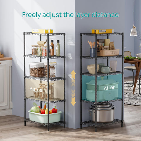 SINGAYE 5-tier wire shelving side view highlights adjustable shelves