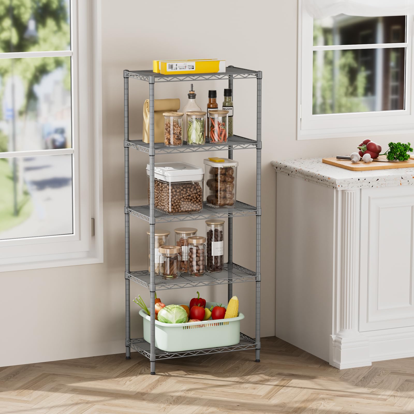 SINGAYE 59.5-inch tall rack shown in laundry room for easy access.