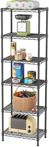 SINGAYE six-shelf unit front view with durable mesh for secure storage.
