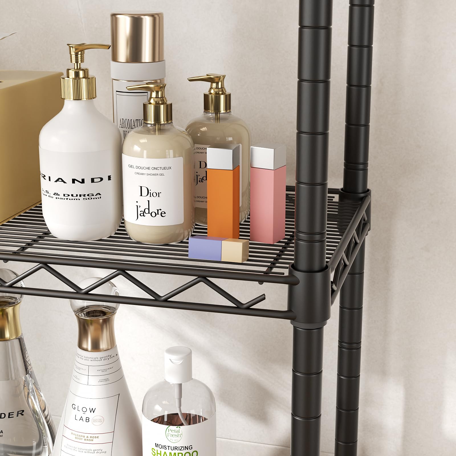 SINGAYE kitchen-bathroom-storage unit keeps towels and pantry items organized on sturdy wire shelves.