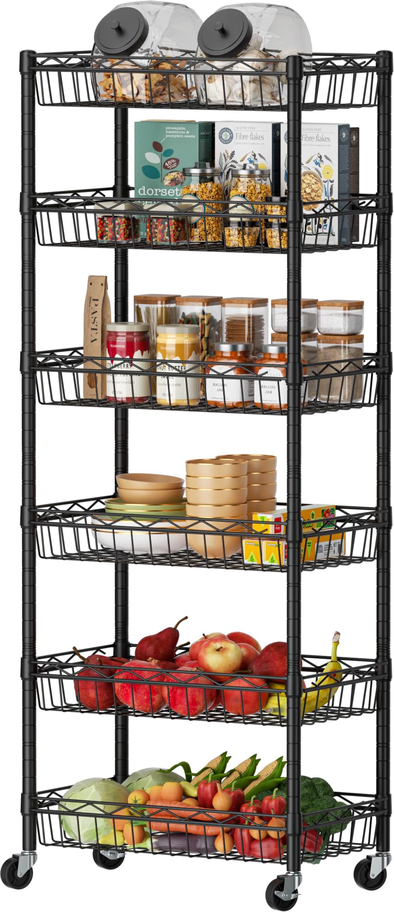 SINGAYE 6-tier basket shelf with mesh baskets for secure storage
