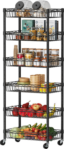 SINGAYE 6-tier basket shelf with mesh baskets for secure storage