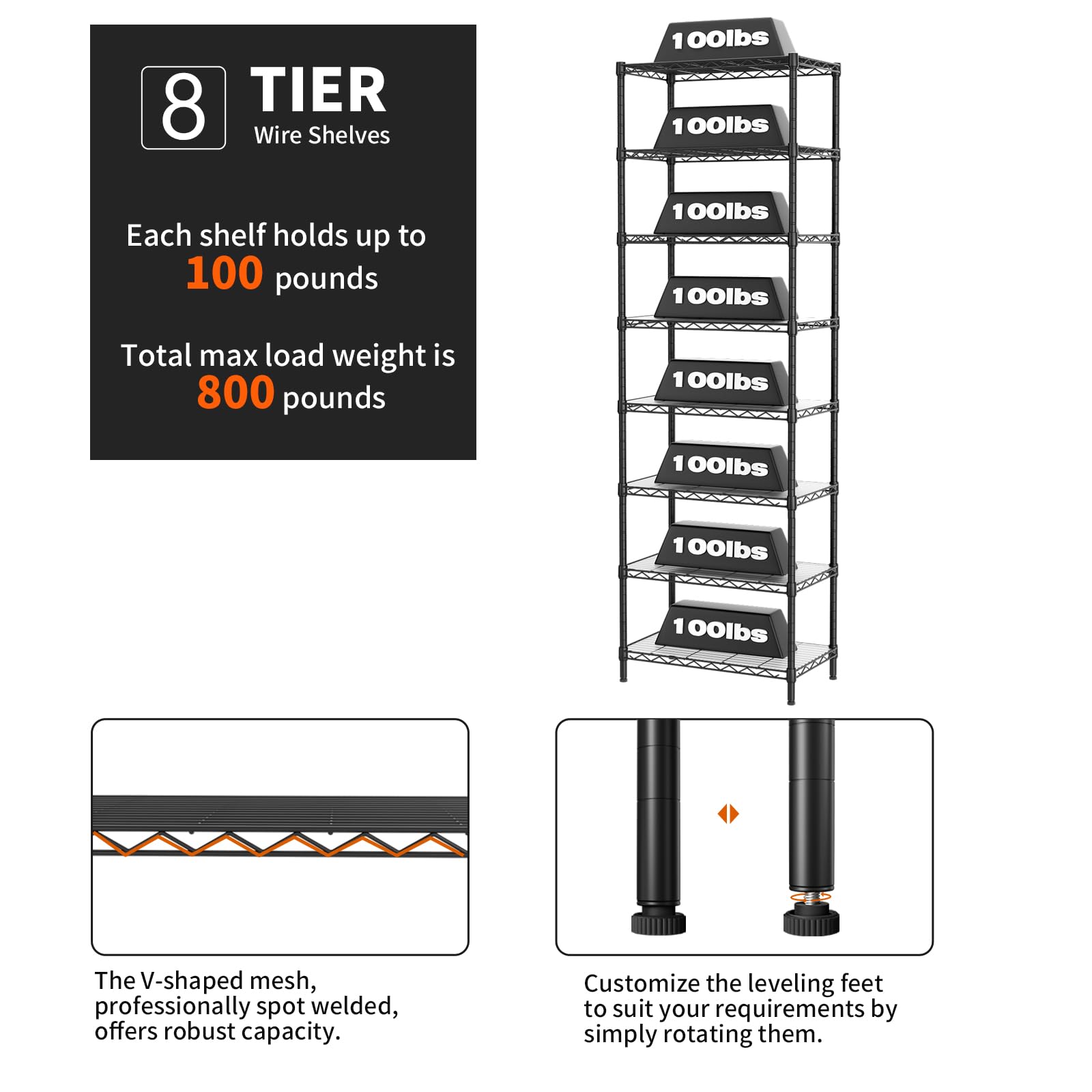 SINGAYE 8-tier shelf organizer adjustable shelves in use.