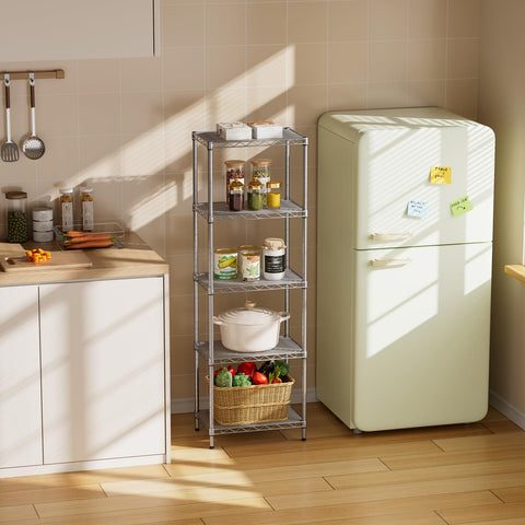 SINGAYE adjustable shelves system demonstrates customizable height for tall cans or bulky items.