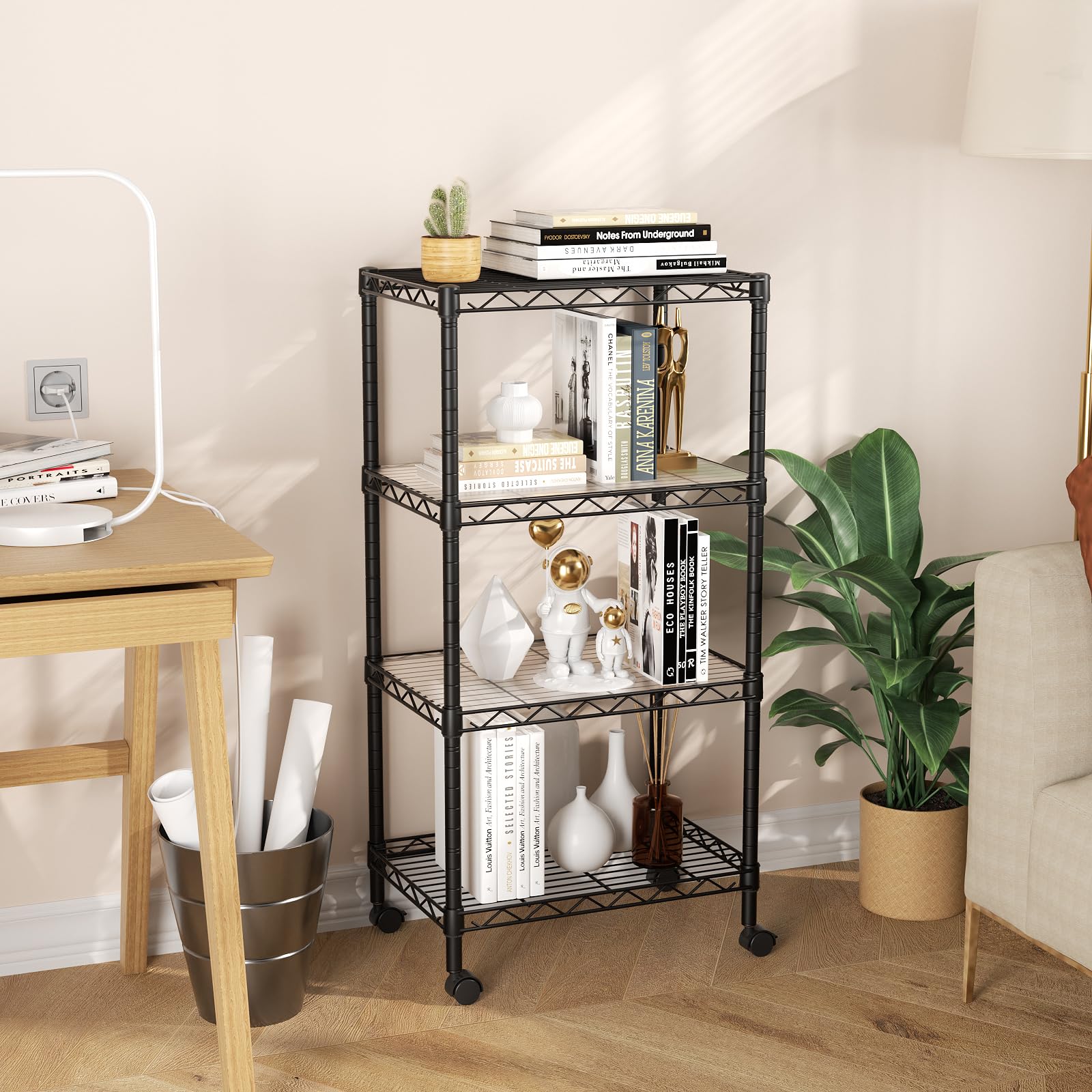 Singaye adjustable wire shelves in bathroom organize toiletries with flexible heights.