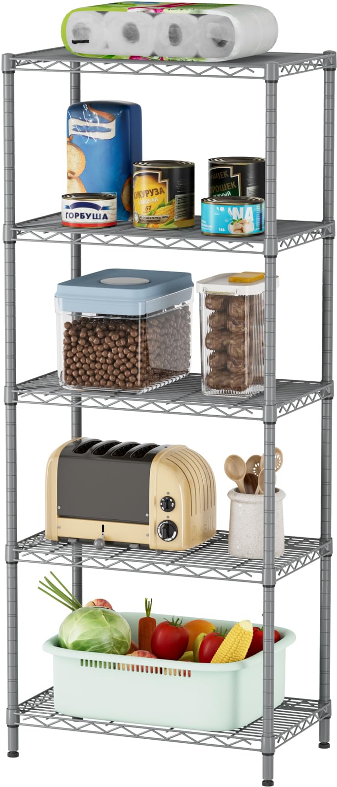 SINGAYE carbon steel frame with five shelves for durable storage.