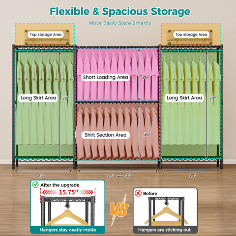 SINGAYE closet rack height 76.5 inches accommodates long garments