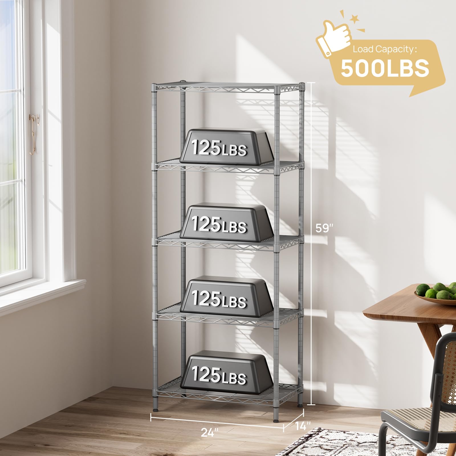 SINGAYE five-tier shelves arranged for home organization.