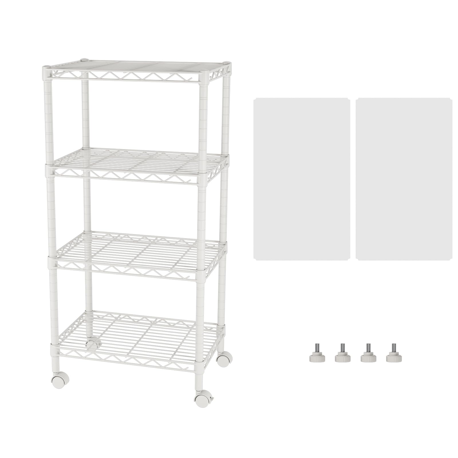 SINGAYE four-tier wire shelving unit in white for compact bathroom storage.