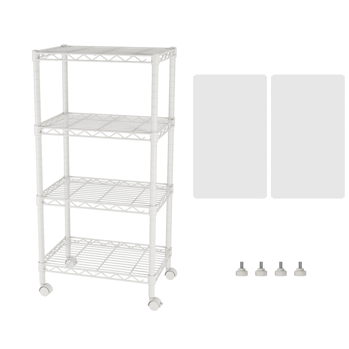 SINGAYE four-tier wire shelving unit in white for compact bathroom storage.