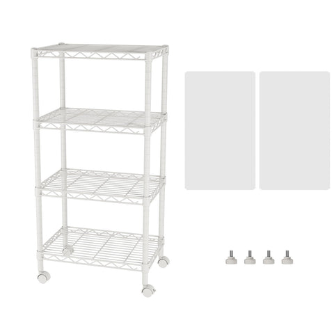 SINGAYE four-tier wire shelving unit in white for compact bathroom storage.