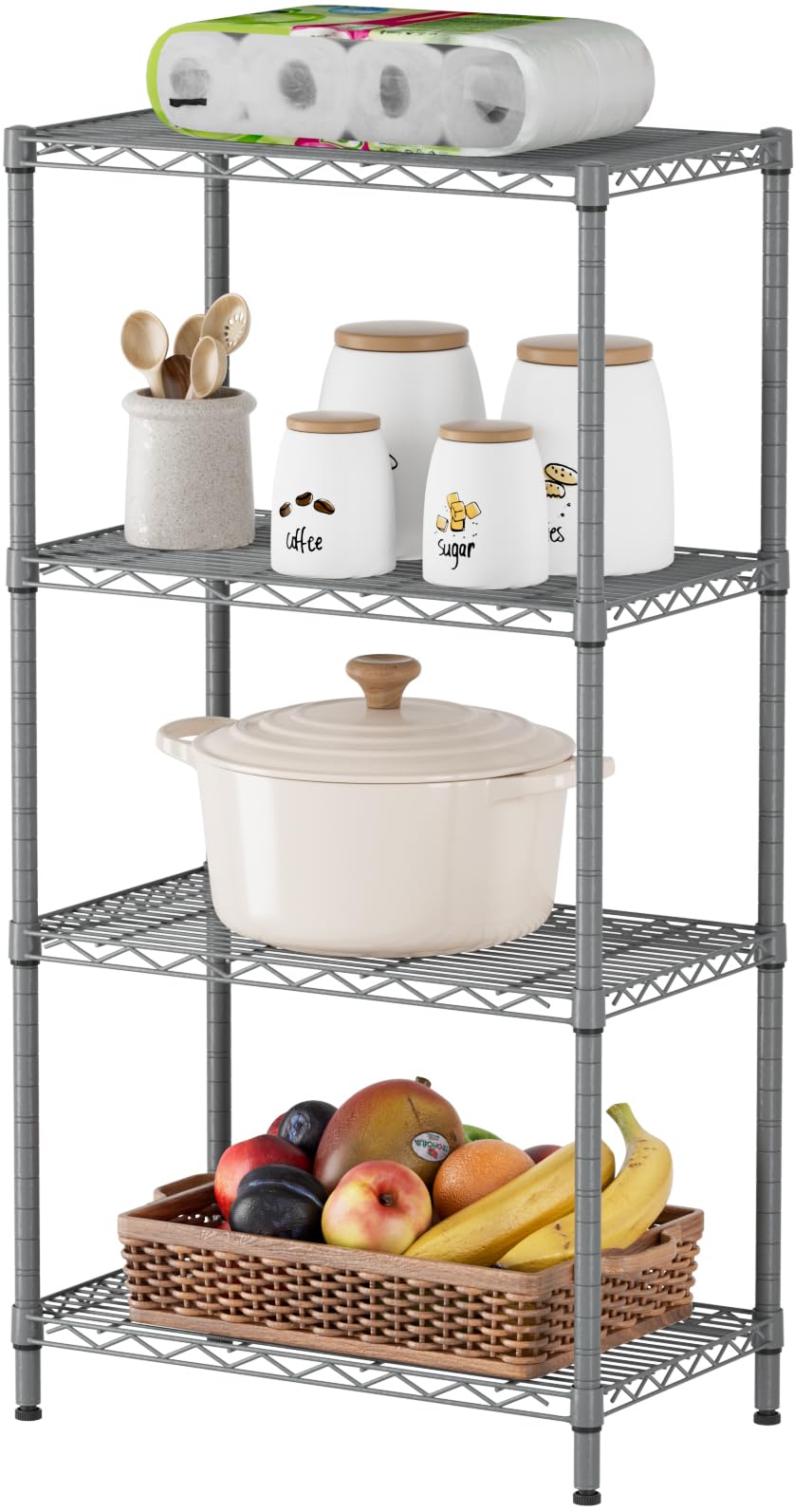 SINGAYE kitchen storage rack organizes cookware and pantry staples.