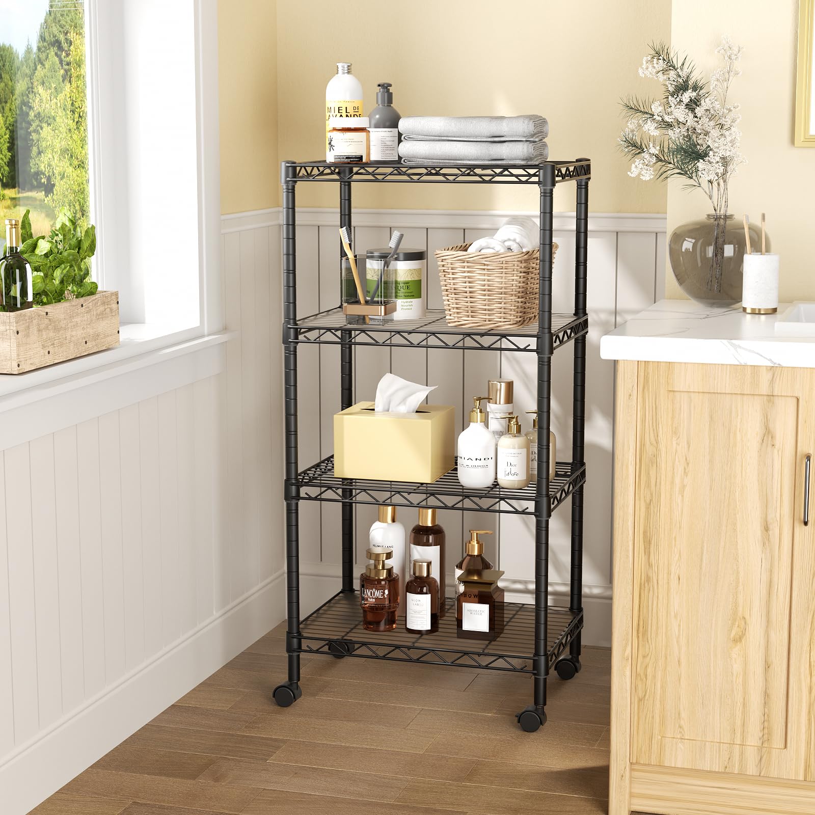 Singaye laundry room storage shelf keeps detergents neatly arranged.