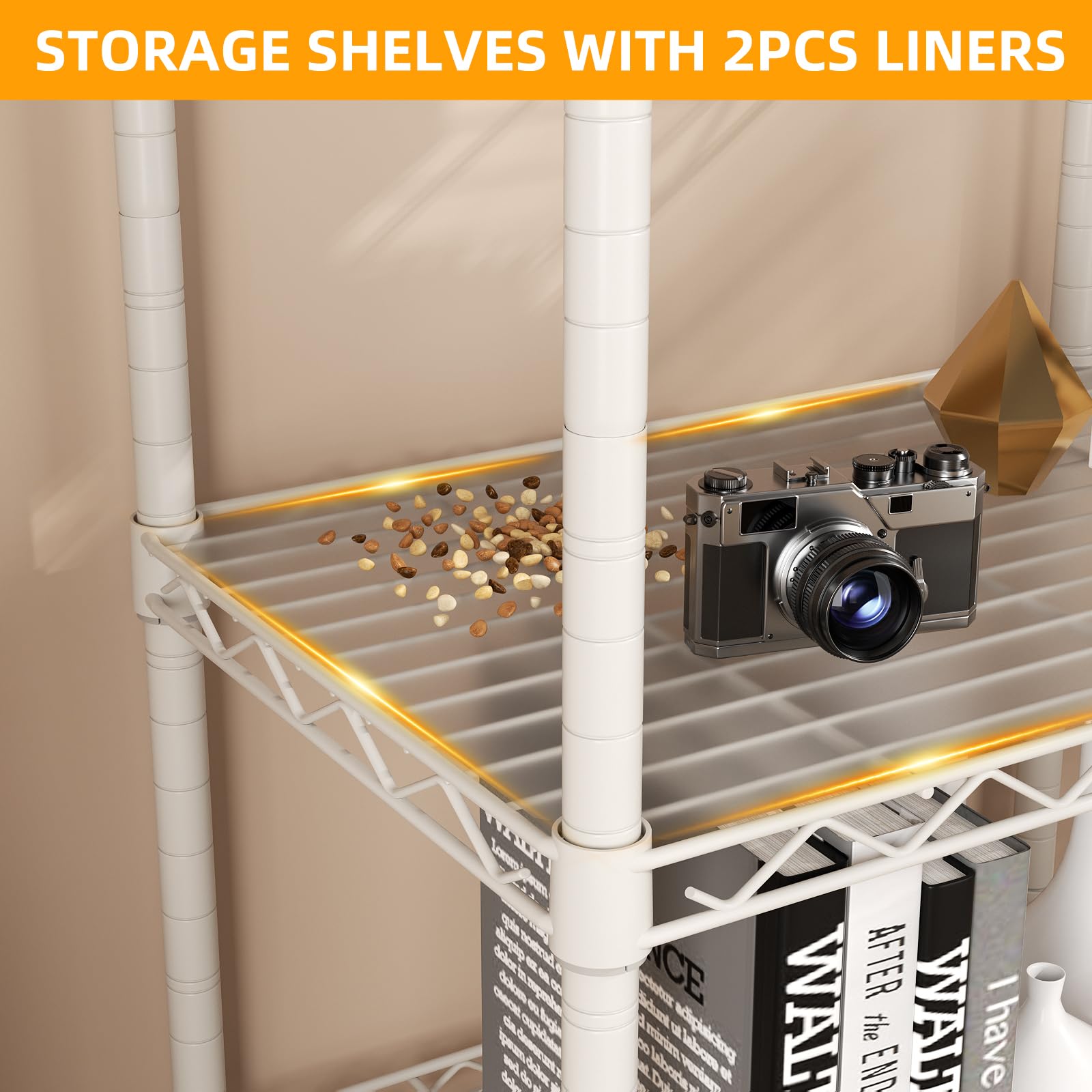 SINGAYE mesh design keeps small items secure on kitchen shelves.
