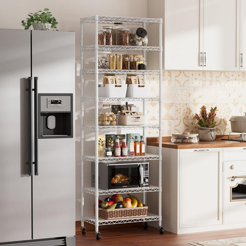 SINGAYE metal shelving unit in a pantry setting with adjustable heights