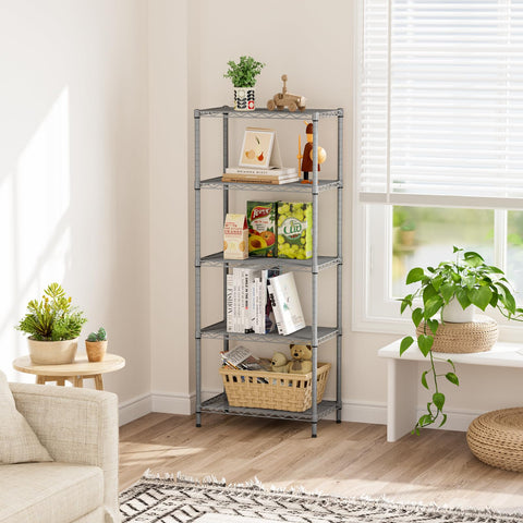 SINGAYE 5-tier shelving with middle pole for pantry organization.