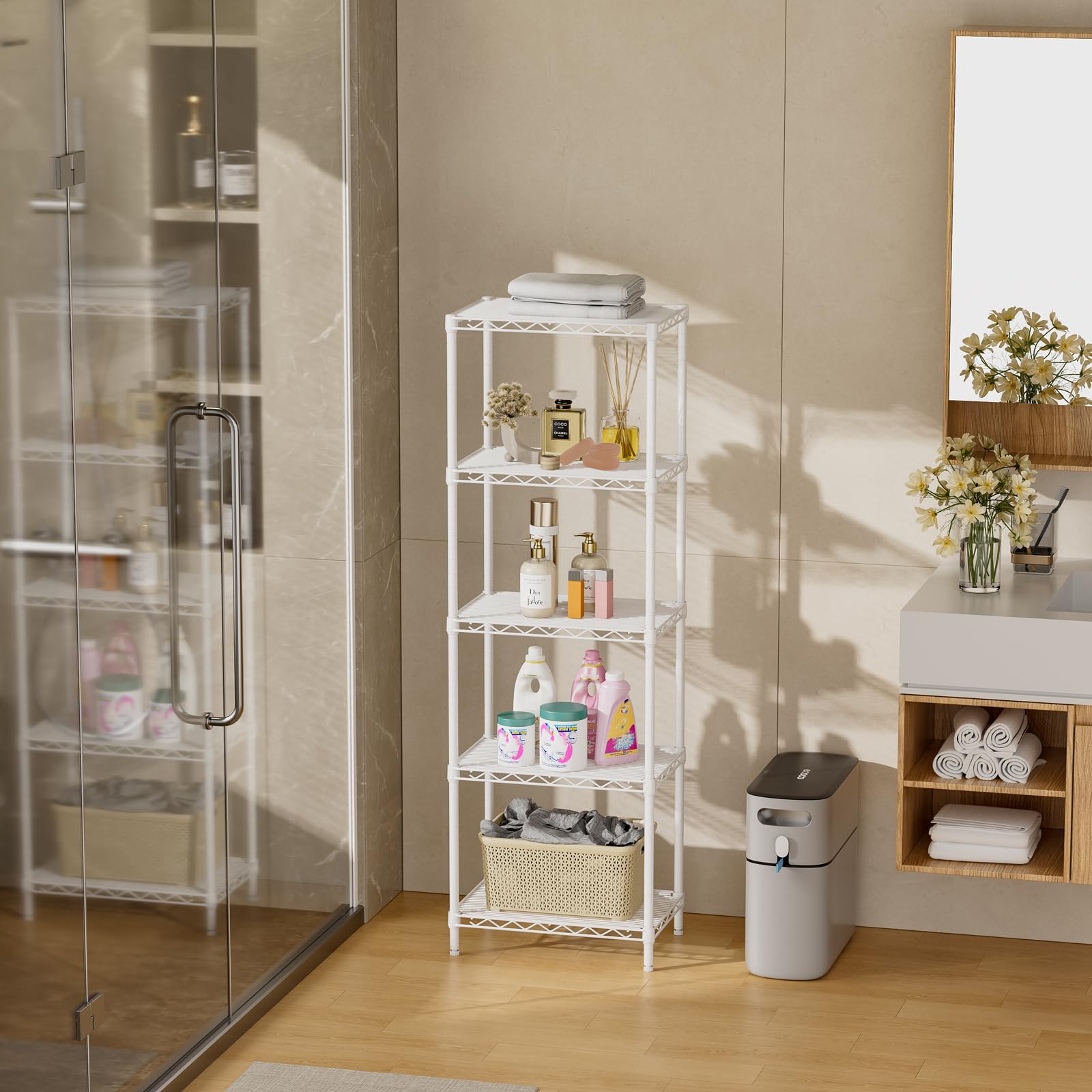 SINGAYE narrow-space corner shelving fits tight laundry or entryways.