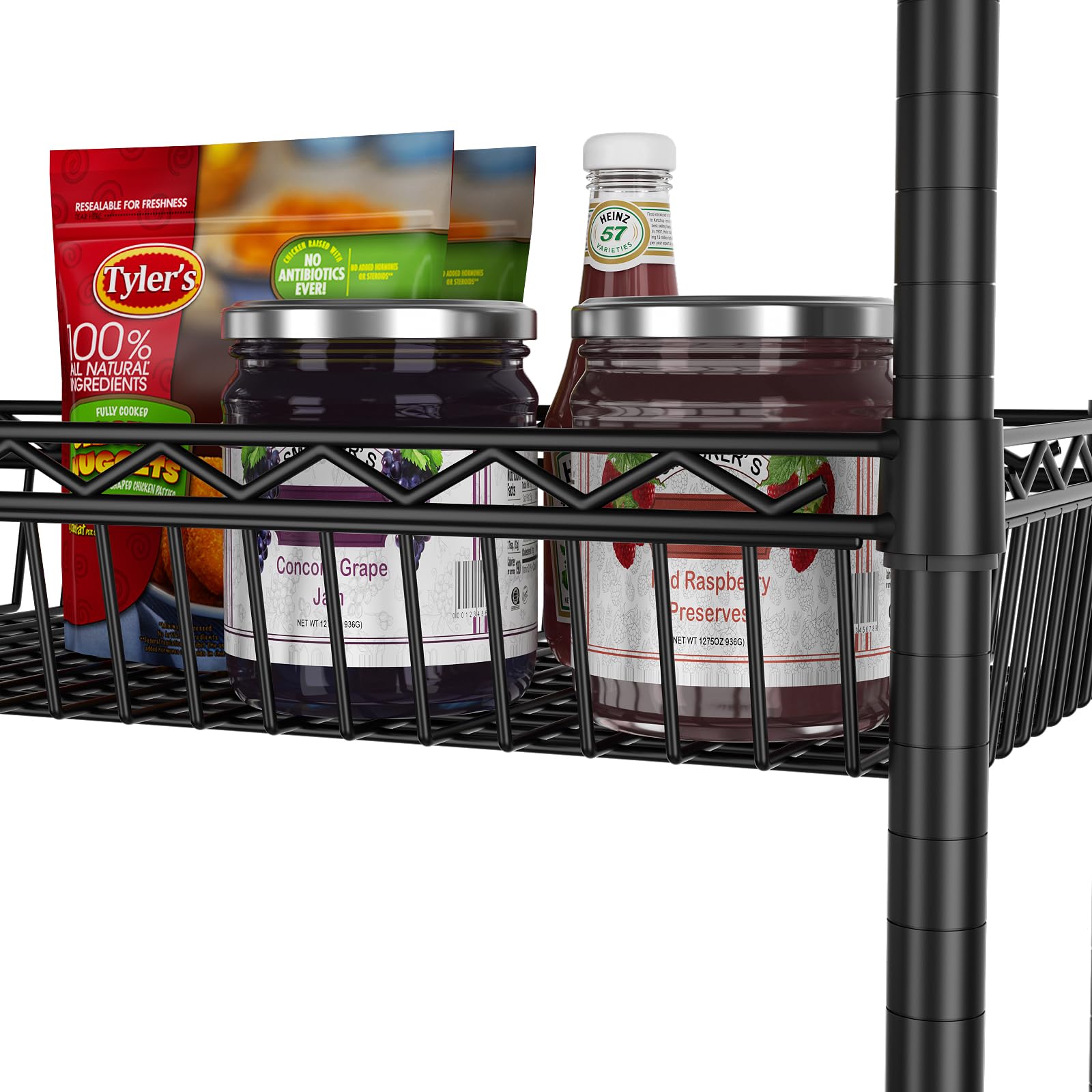 SINGAYE six-tier rack moves easily on wheels for layout changes.
