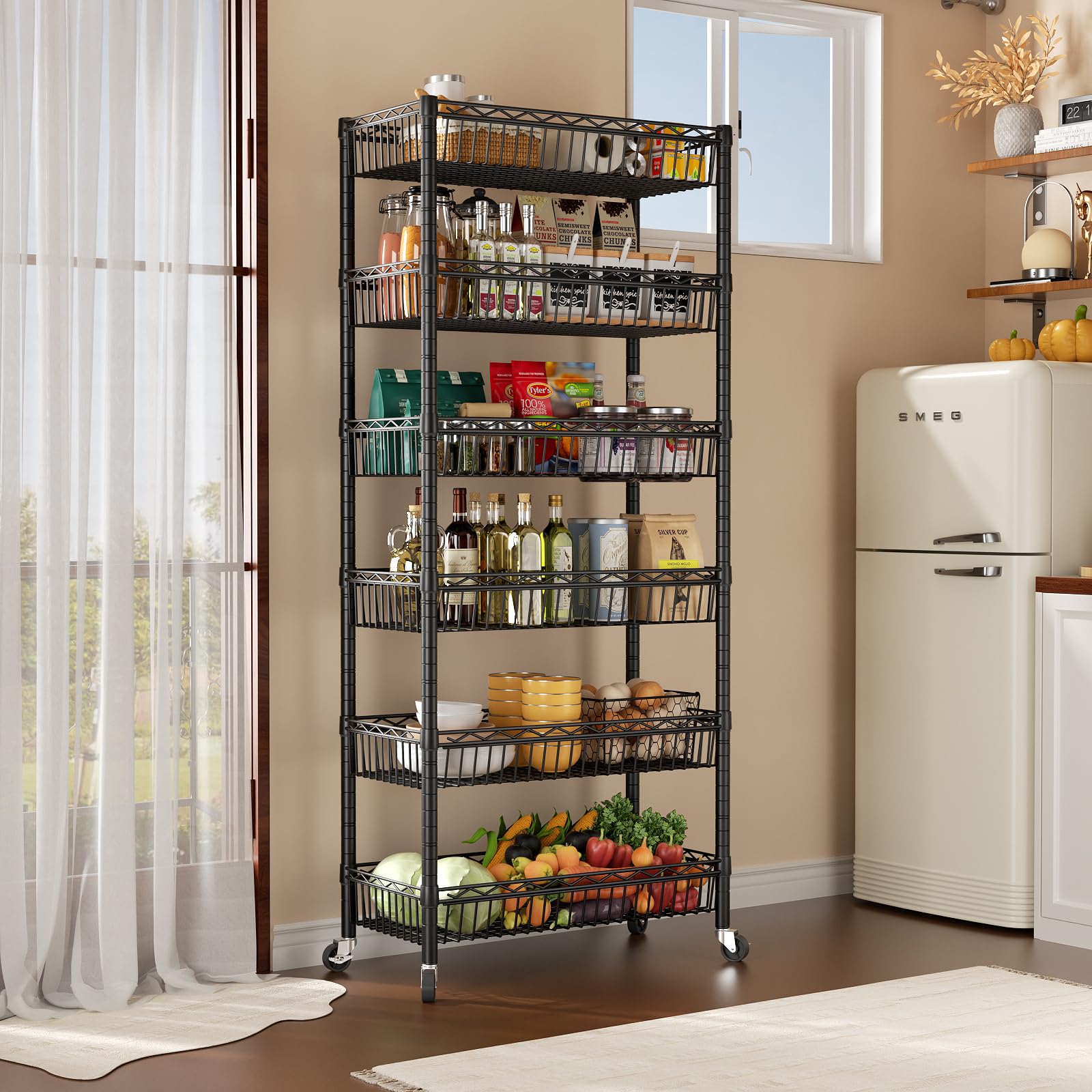 SINGAYE slim kitchen shelf fits tight spaces for pantry items.